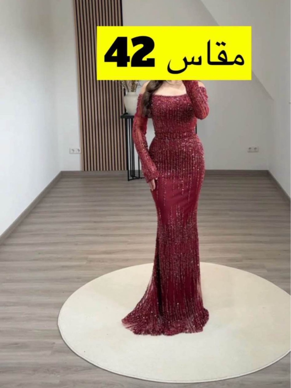 Elegant Burgundy Sequin Evening Gown - Women Dresses